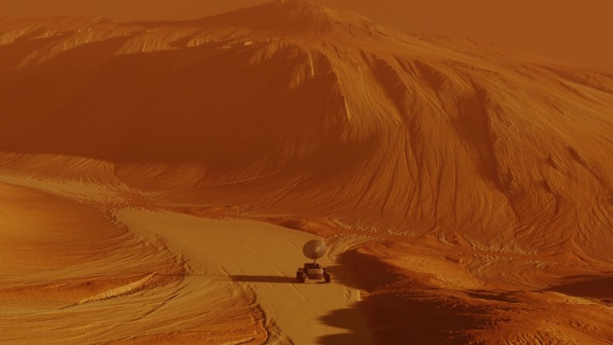 火星漫游者探索红色星球表面的鸟瞰图