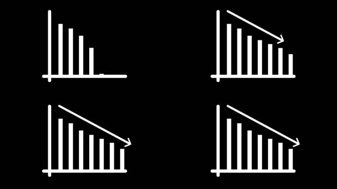 下降条形图，箭头表示在黑色背景动画的低迷。