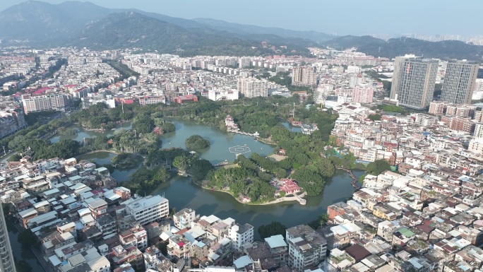 泉州东湖公园航拍城市风光泉州市区丰泽区