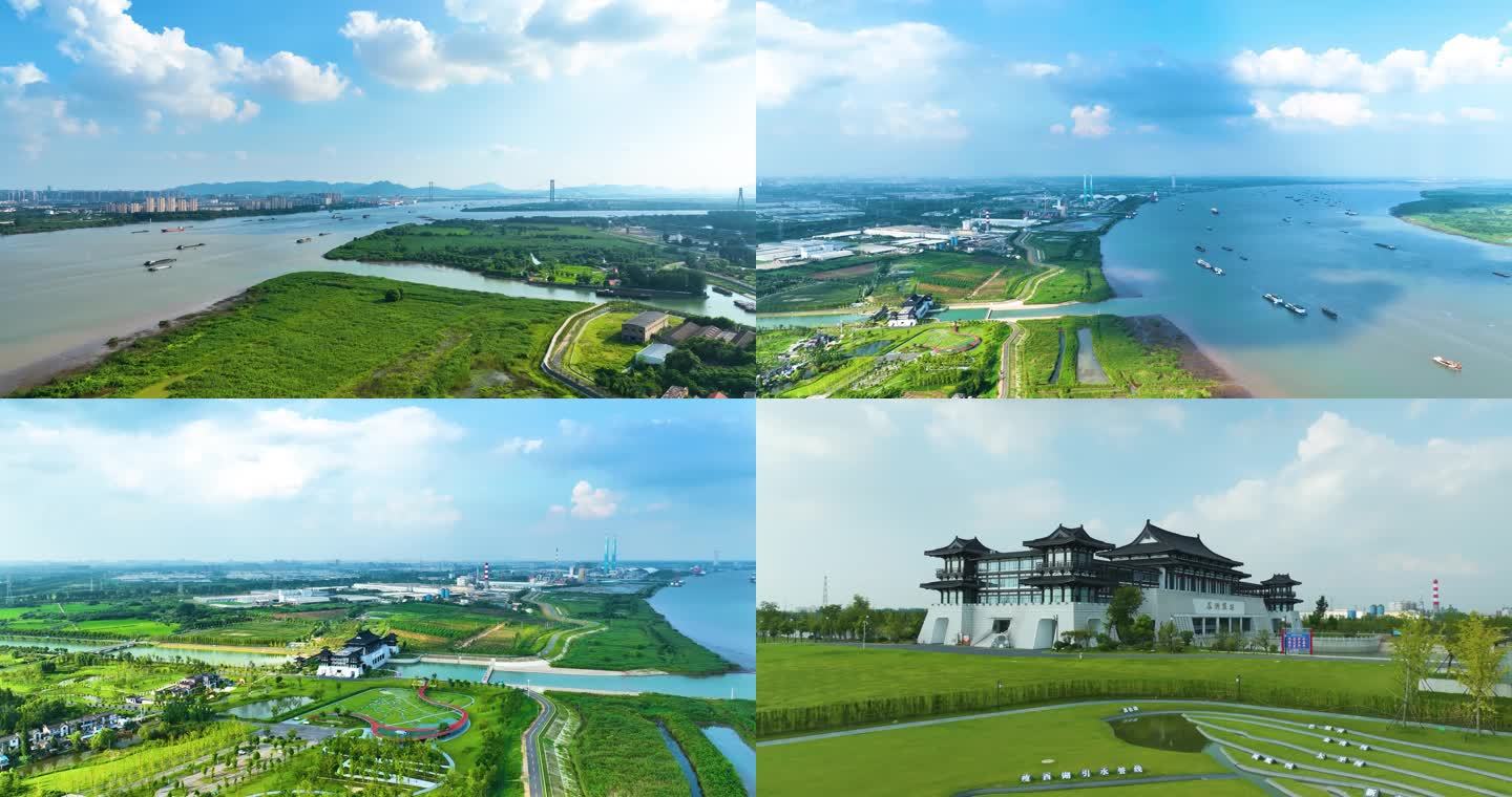 原创4K航拍扬州瓜州泵站润扬大桥长江风景