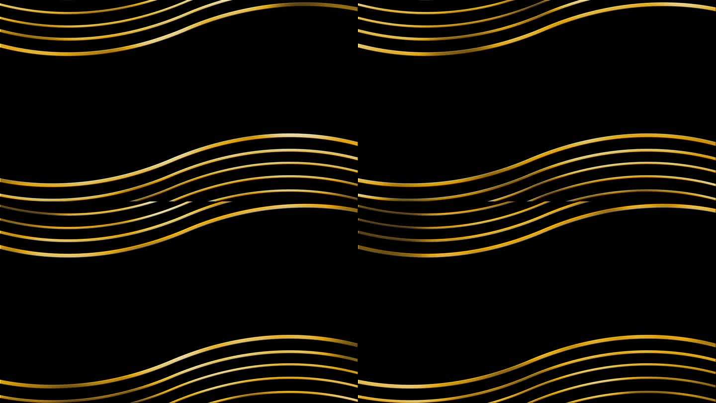 豪华金线揭示背景。光滑的金属金色曲线仪式动画。