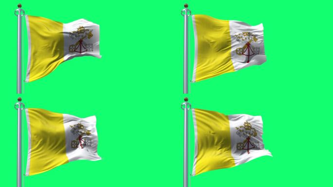 梵蒂冈城的旗帜在绿色的屏幕上迎风飘扬