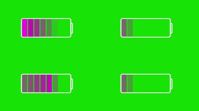 充满电的绿色电池图标在黑色背景上动画。