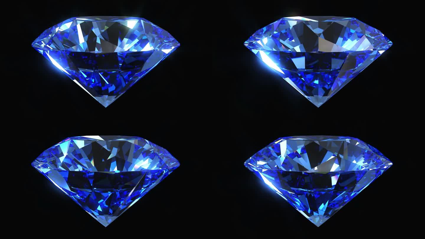 闪亮的蓝宝石在黑色背景上旋转。循环动画，4k
