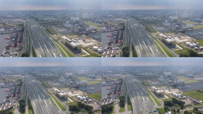 阿姆斯特丹西港、海姆海文斯煤厂和阿姆斯特丹A10环城公路工业港。荷兰航拍图。