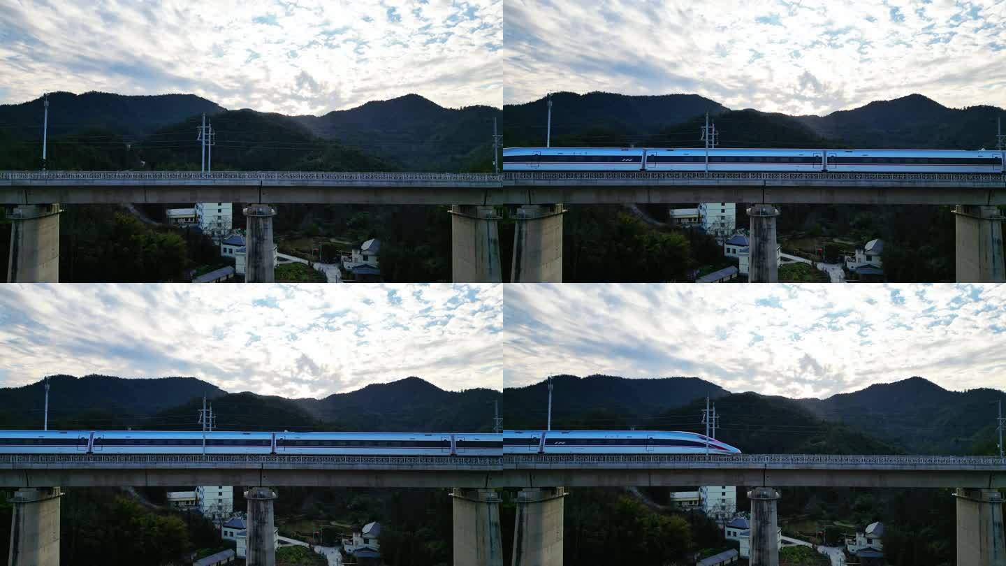 高铁动车驶过桥梁