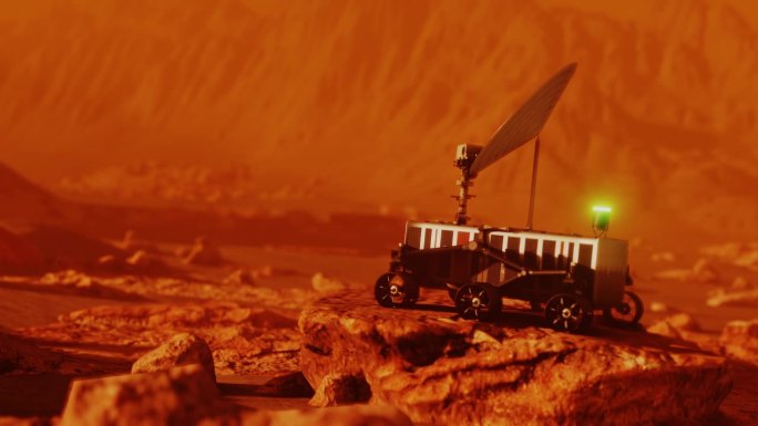 火星机器人漫游车在火星表面寻找信号