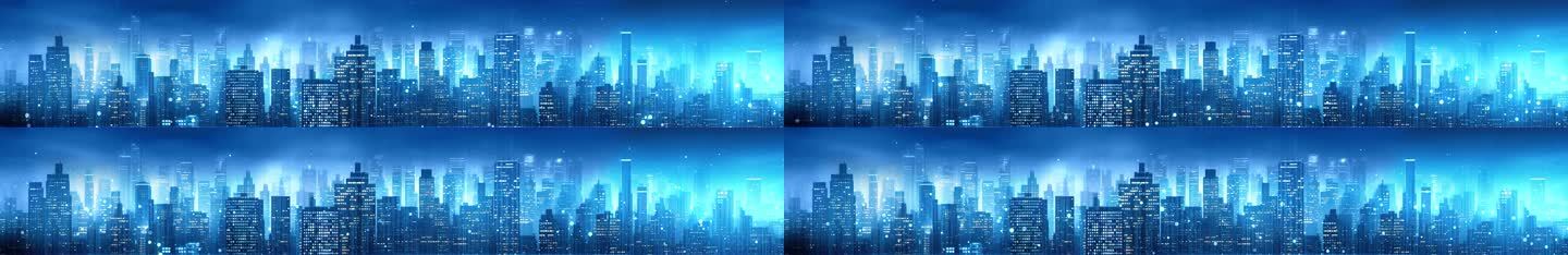 8K蓝色夜晚城市夜景背景大屏循环