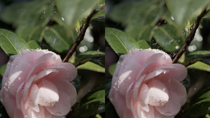 5K-花朵，水滴，雨滴从茶花上滴落