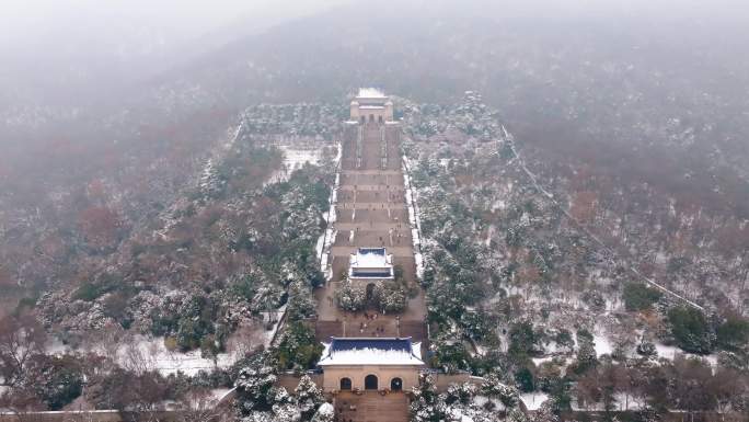 南京中山陵雪景航拍