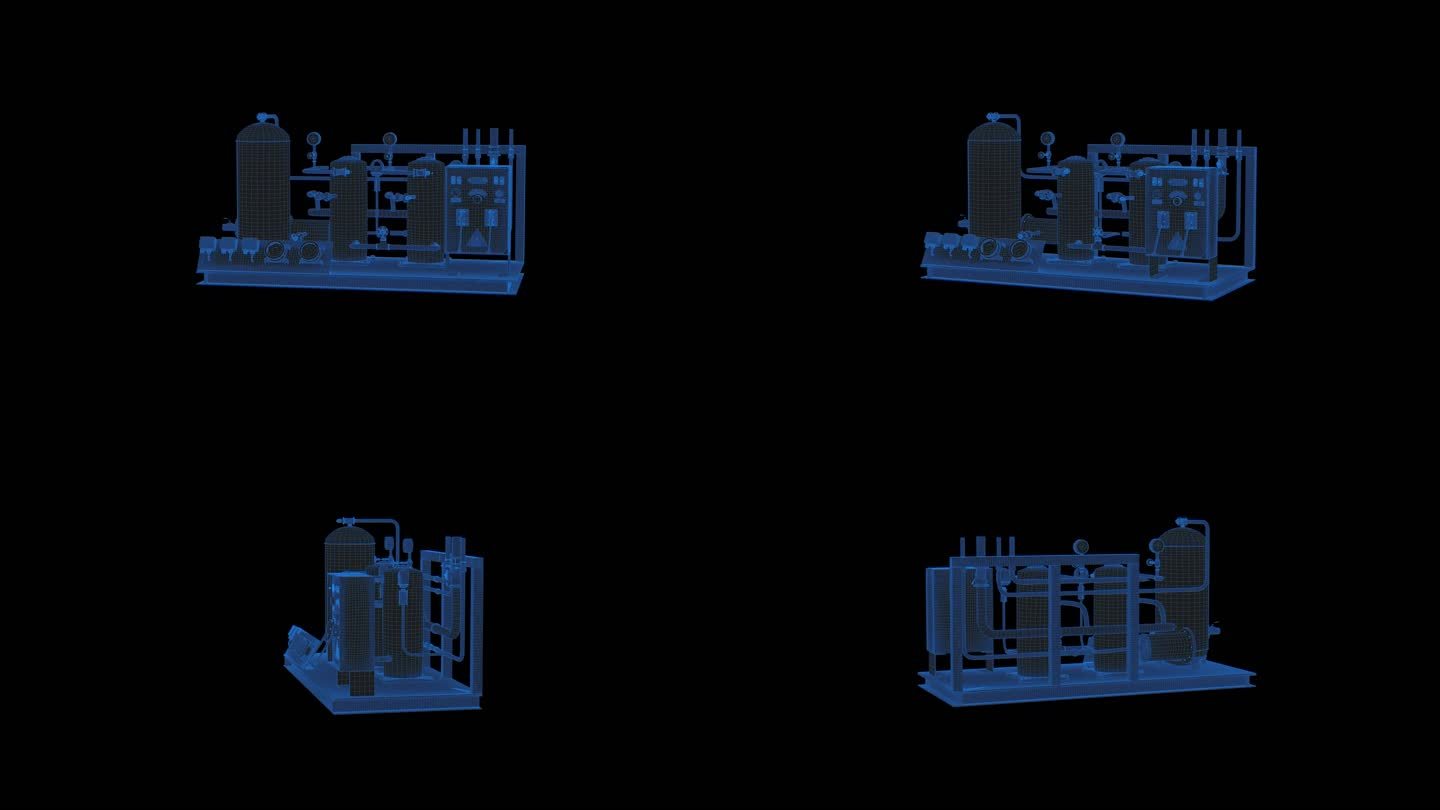 8K蓝色科技线条全息工业模型动画带通道