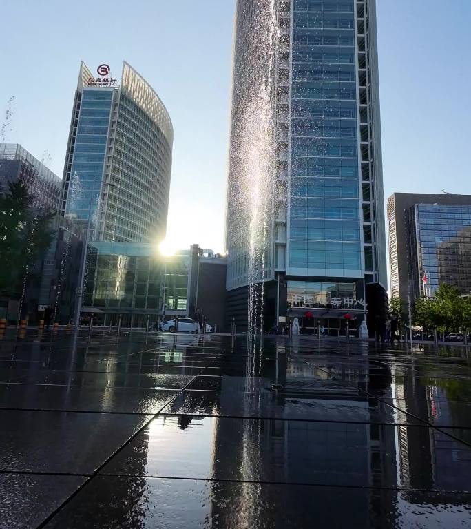 【4K】北京金融街城市喷泉-竖屏