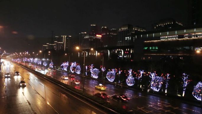 城市 夜景 灯光 延时摄影 车辆来往