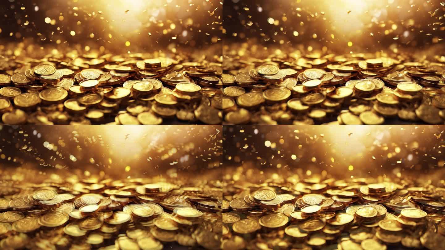 4K金币堆黄金钱币财富宝藏金钱货币背景5
