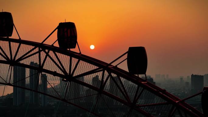 4K-城市日落拍摄摩天轮