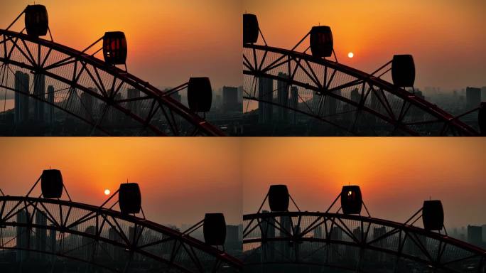 4K-城市日落拍摄摩天轮