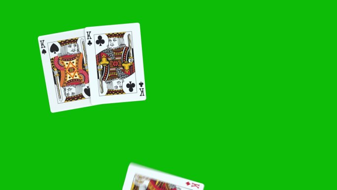 一个扑克手组成的满屋K，在绿屏上用3D动画逐张扔牌，扑克动画，发牌扑克动画。赢牌组合