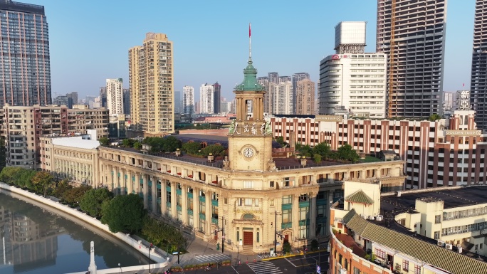 上海 苏州河 邮政大楼 日出 航拍