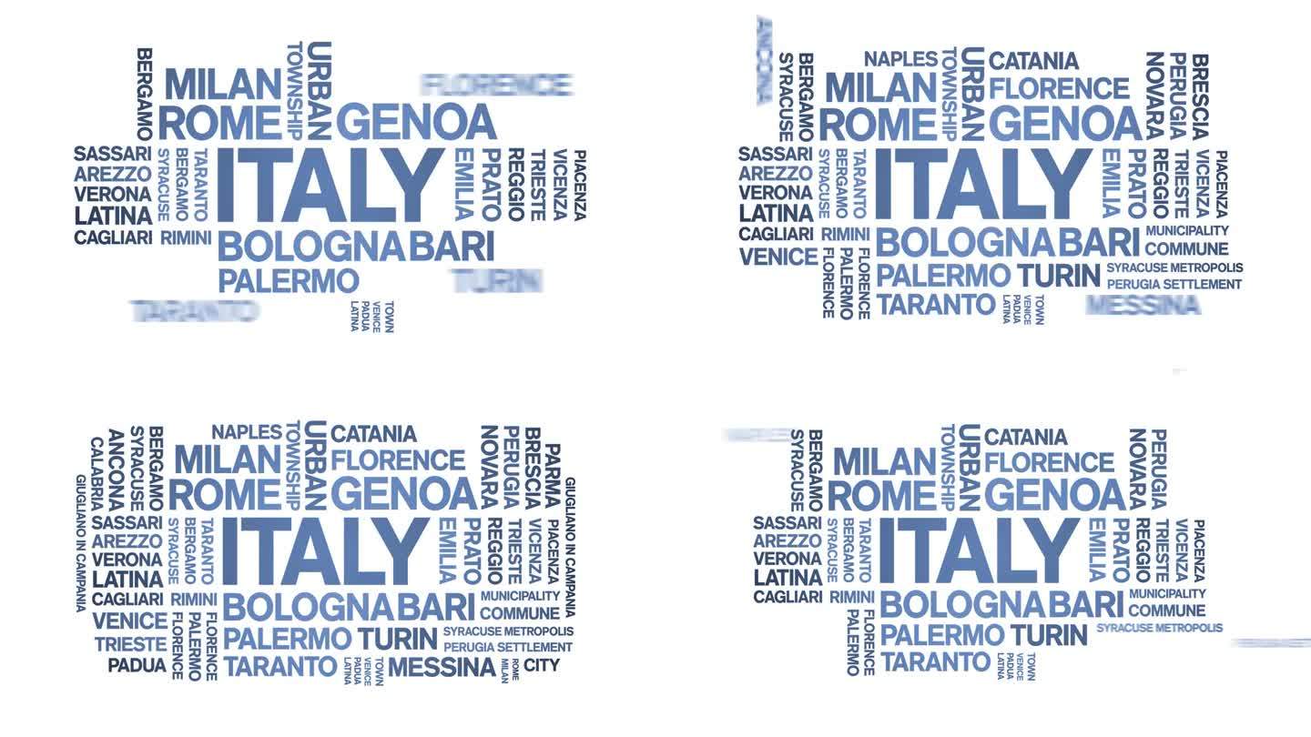 意大利动画字云，动画城市动态排版无缝循环。