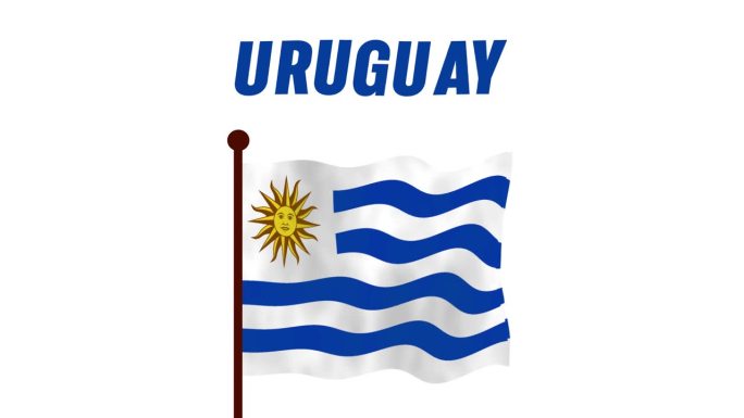 乌拉圭升旗动画视频，介绍国名和国旗4K解析度。