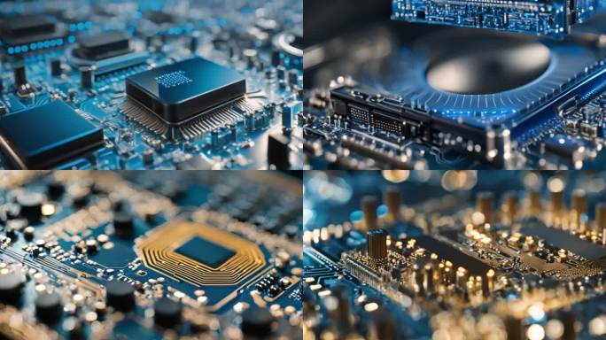 蓝色科技感芯片集成电路板素材