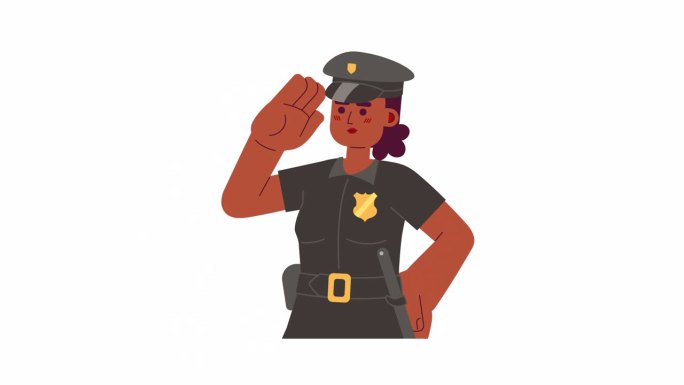 侦探警官非裔美国女性2D人物动画
