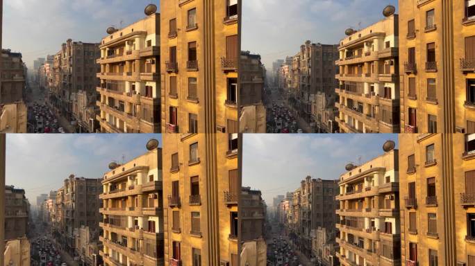 2023年，埃及开罗:鸟瞰图，老开罗美丽的建筑，有阳台和街景全景。公寓房屋建筑