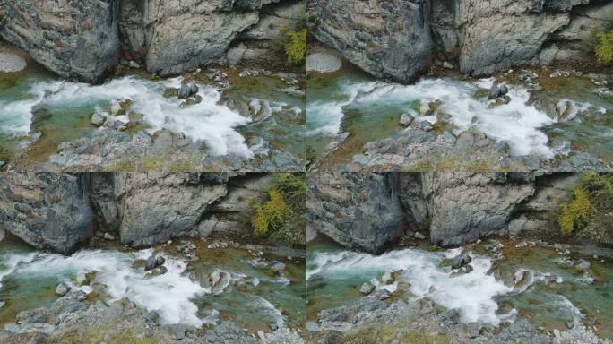 俯拍山间溪流水山岩下碧水