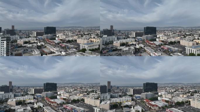 在韩国城驾驶无人机，俯瞰洛杉矶的城市扩张。