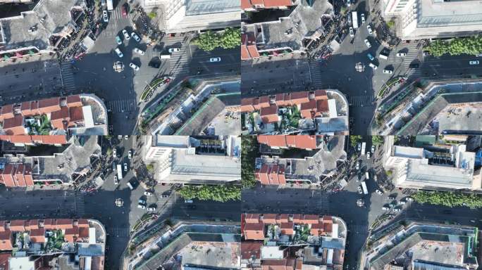 俯拍泉州钟楼十字路口俯视钟楼俯瞰道路交通