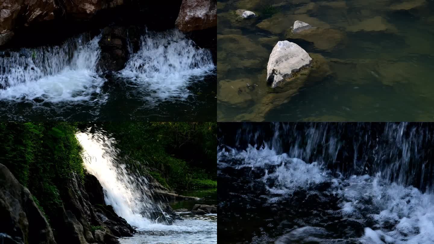 清澈溪流河水瀑布激流水花