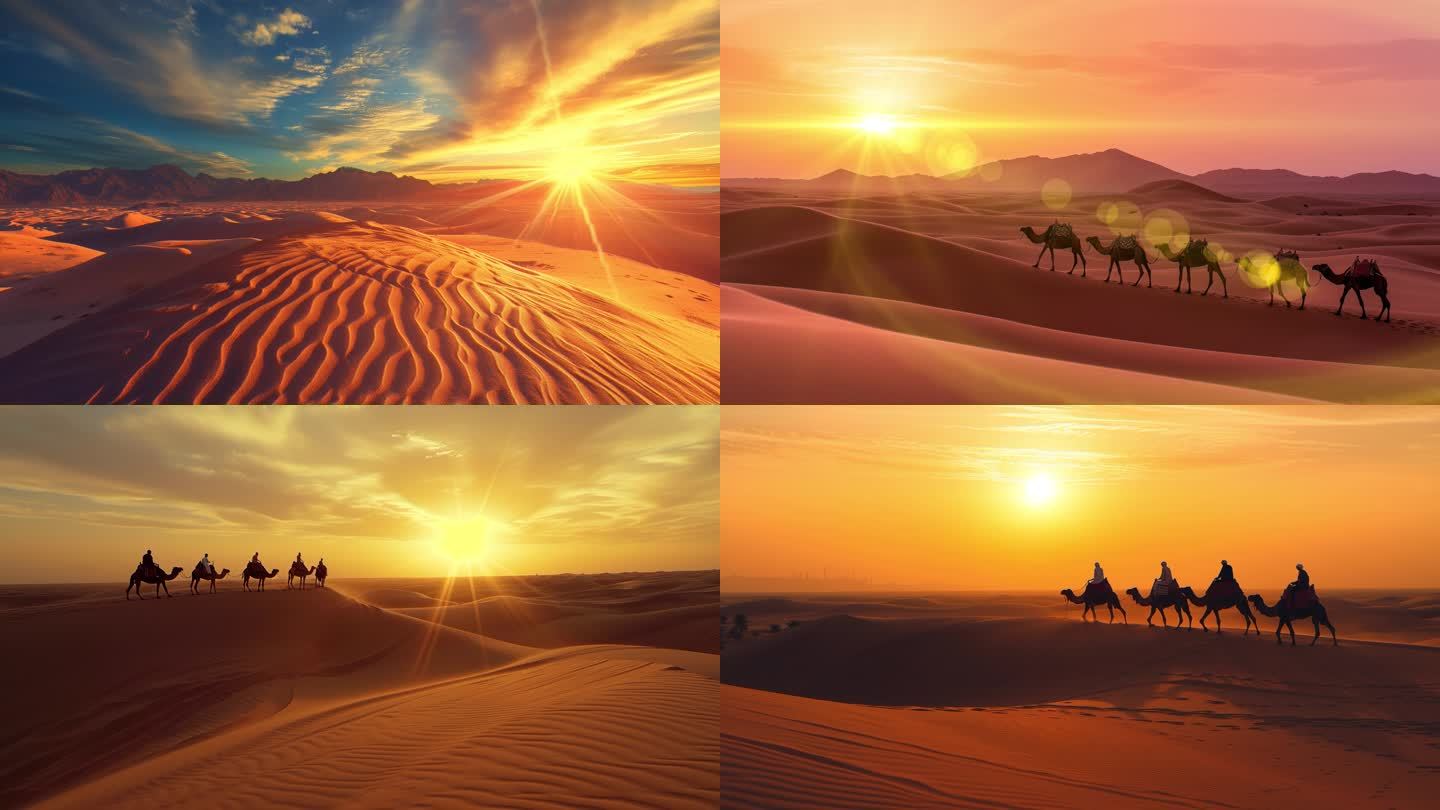 沙漠日出骆驼一带一路