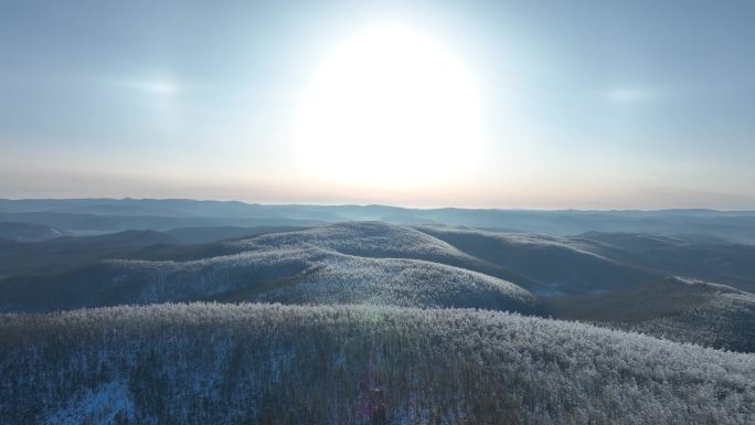 大兴安岭冬天森林高山雪景