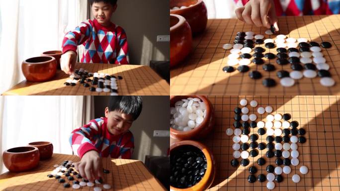 中国小孩在窗边下棋围棋（合集）