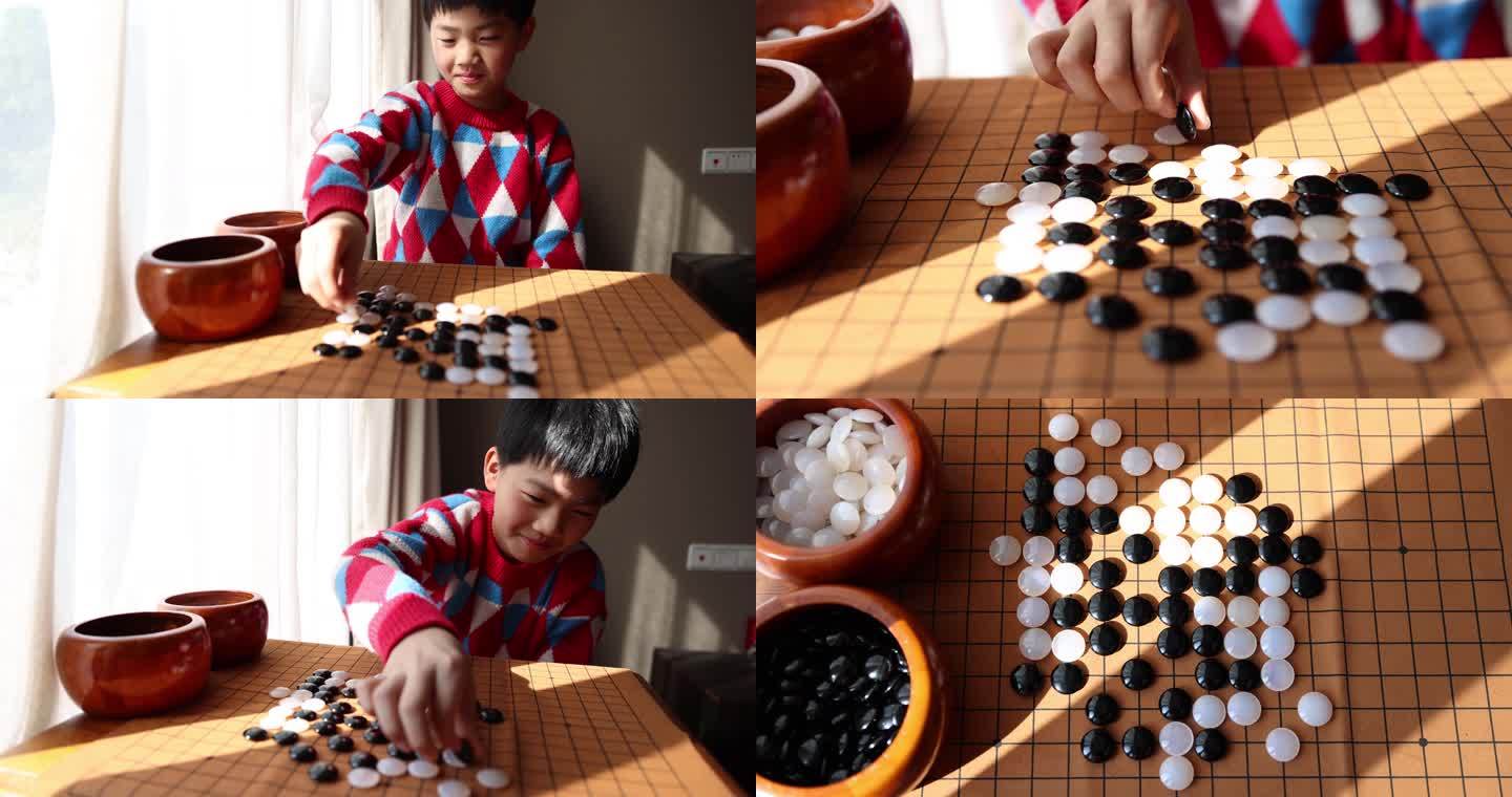 中国小孩在窗边下棋围棋（合集）