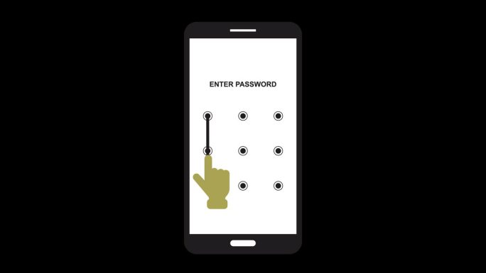 智能手机模式锁定安全动画Alpha通道。手机安全保护和安全锁屏密码。解锁密码界面。手机模式认证触摸屏