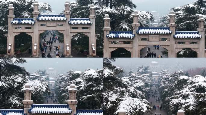 南京中山陵雪景航拍