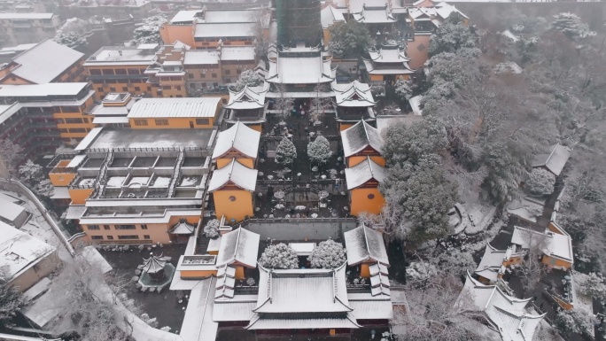 南京古鸡鸣寺雪景航拍