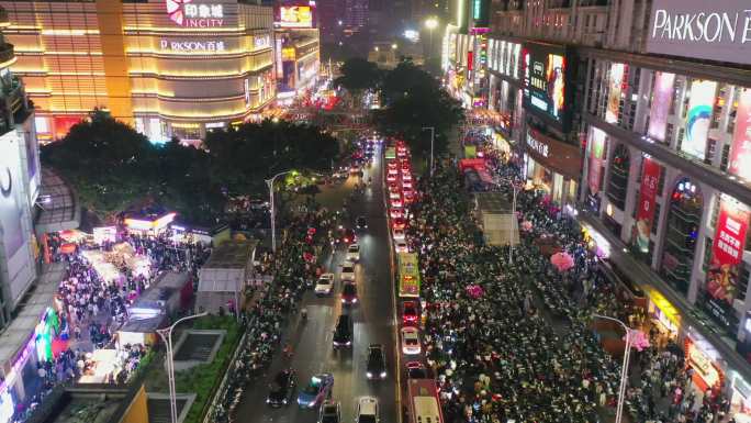 航拍跨年夜 朝阳广场 热闹商业人流