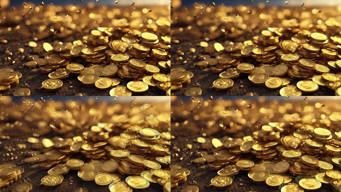 4k宽屏金币堆黄金金钱硬币财富背景 Z