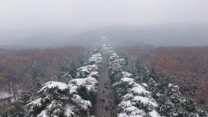 南京中山陵雪景航拍