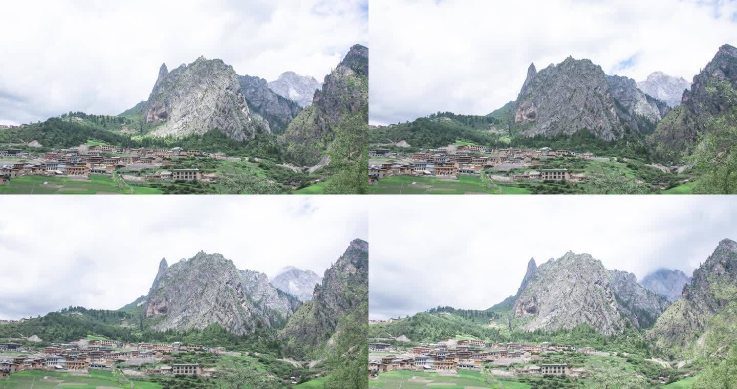 甘肃甘南迭部县扎尕那藏族民居延时自然风光