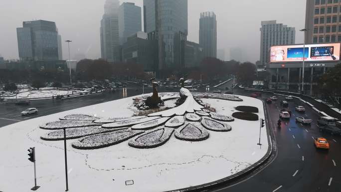 南京鼓楼广场雪景航拍