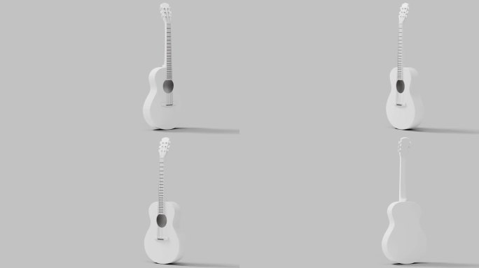 旋转动画白色和灰色吉他声学体。3 d渲染。