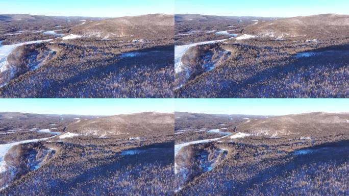 内蒙古大兴安岭森林湿地冬季自然风光航拍