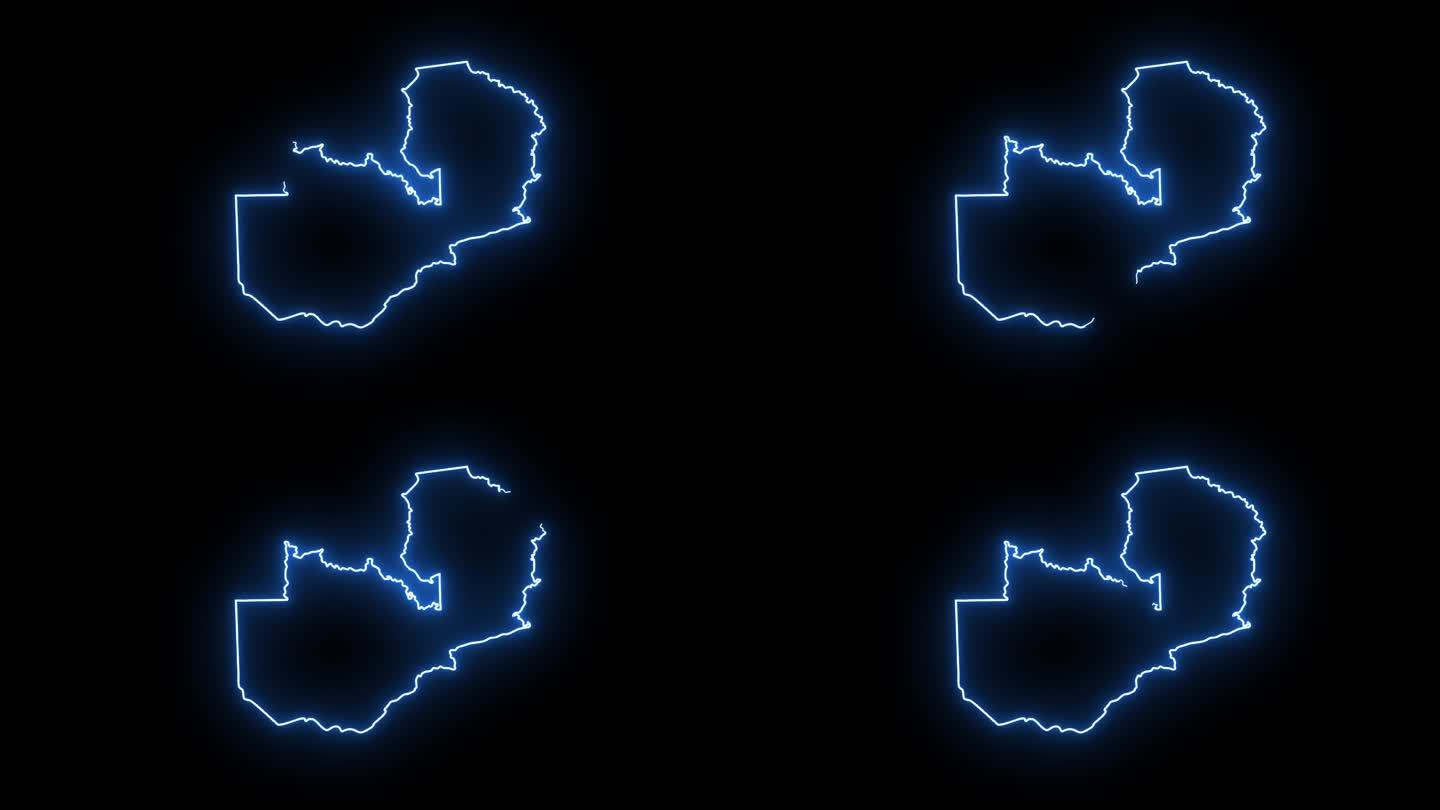 动画的赞比亚国家地图图标与发光的霓虹灯效果