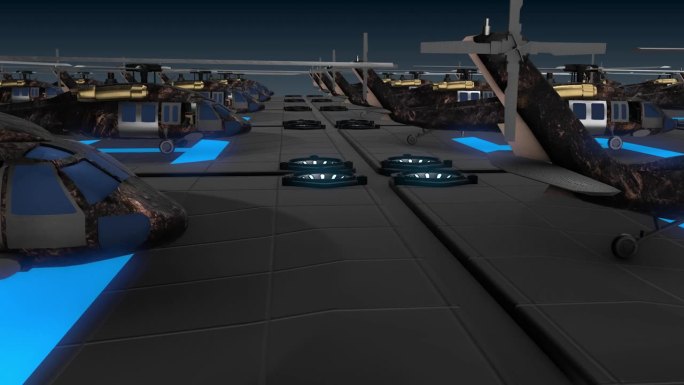 机场与军用直升机3D动画