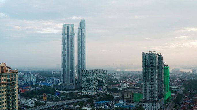 马来西亚柔佛州新山市清晨鸟瞰图