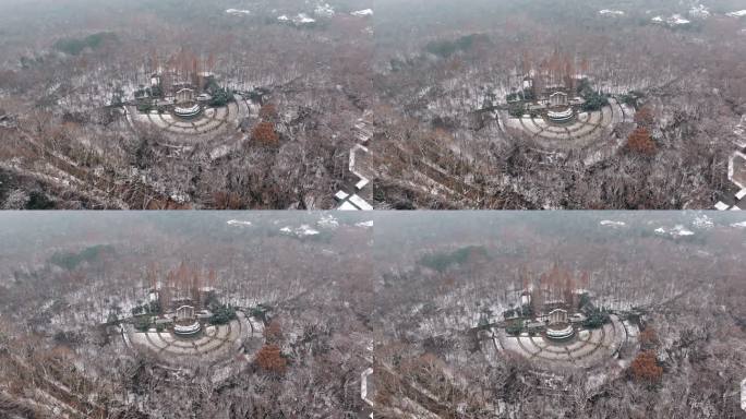 南京钟山景区音乐台雪景航拍