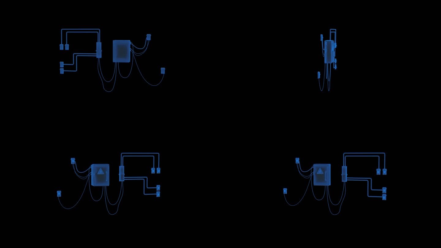 8K蓝色科技线条全息电气模型动画带通道